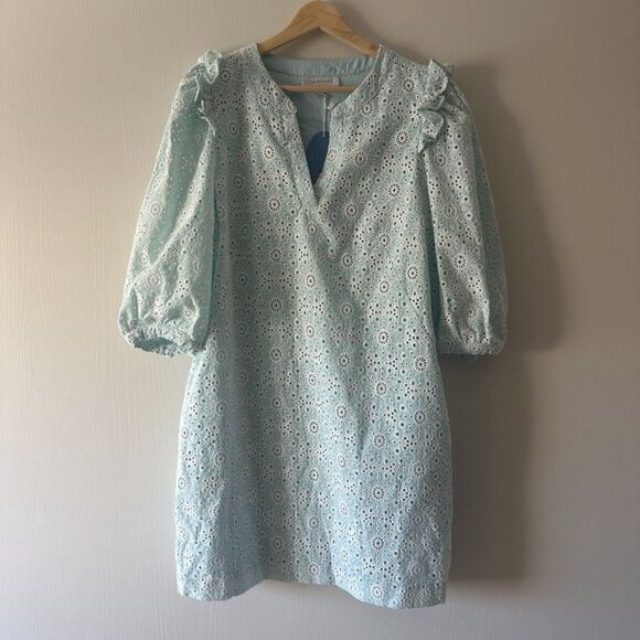 Cartolina Nantucket Embroidered Shift Eyelet Isabella Dress Spun‎ Sugar Blue XS - Picture 3 of 9